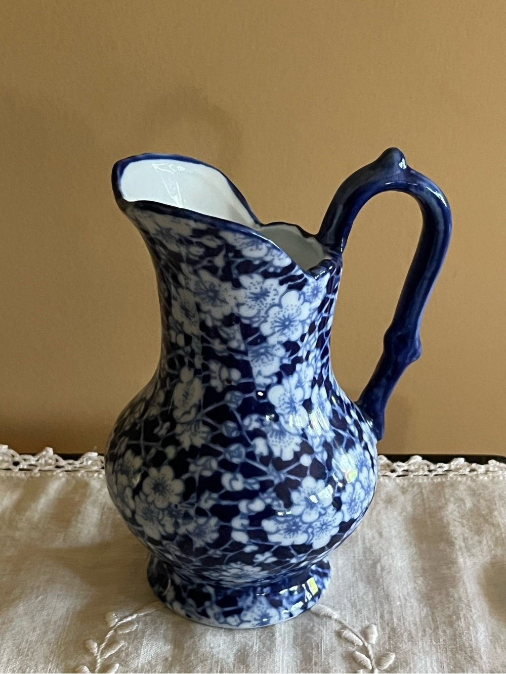 Antique Victoria Ware Ironstone Blue Flow Chintz Water Pitcher